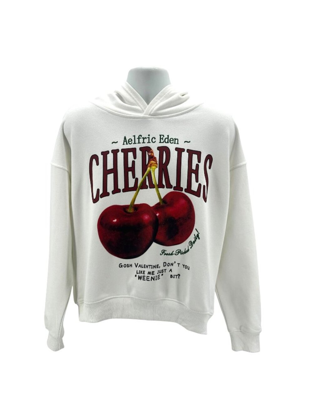 Aelfric Eden Adult Small Hoodie Cherries Print White Long Sleeve Oversized